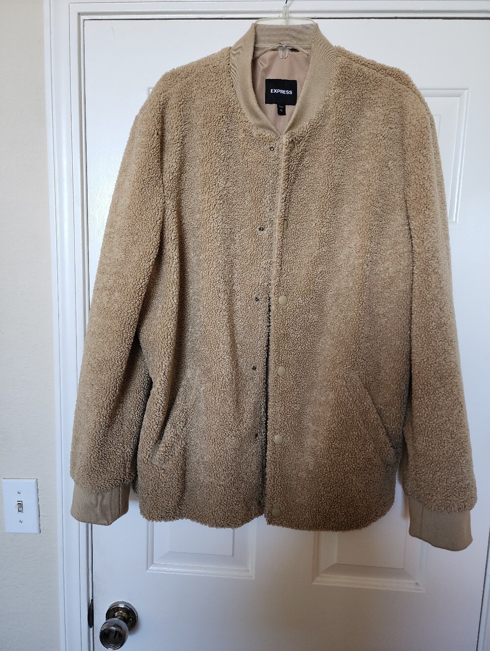 Express Men’s Beige Sherpa Bomber Jacket